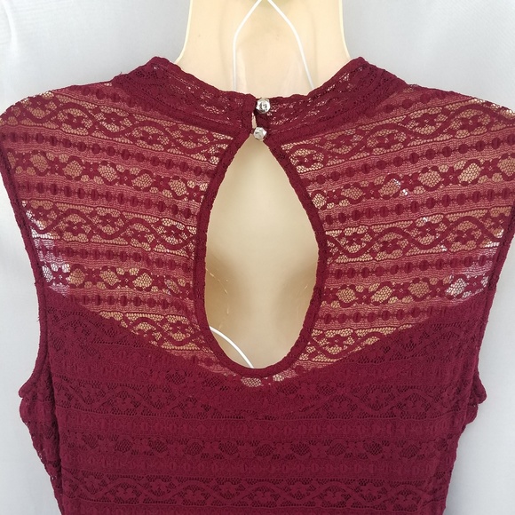 Guess Burgundy Red Lace Sweatheart Bodycon Dress 6 - Picture 4 of 7